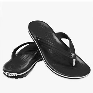 CROCS Women’s Black Flip Flop Sandals with White Trim